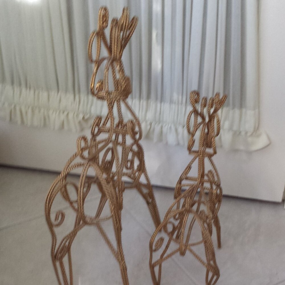 2 Gold Braided Wrought Iron Indoor Deer - Picture 6 of 16
